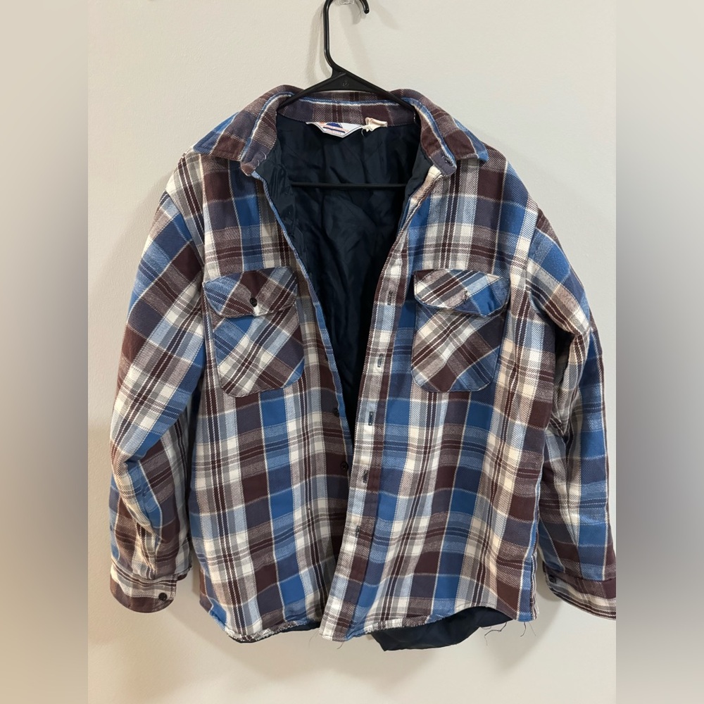 Men's Plaid Flannel Jacket - Blue & Brown